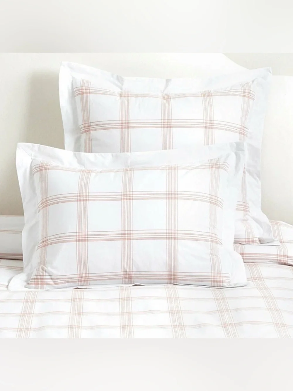 SET Ballard Designs Coral Windowpane Plaid King Duvet & 3 Euro Shams NIP